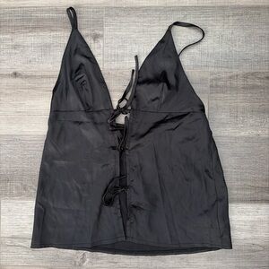 SHEIN Black Satin Tie-Front Top